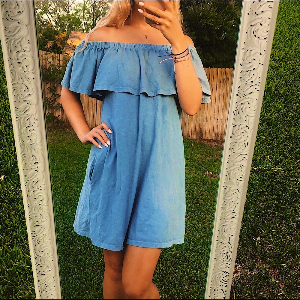 Umgee USA mineral wash off the shoulder dress